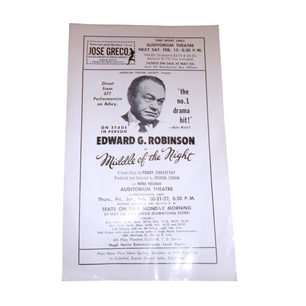Vintage Edward G Robinson Middle of the Night Theater Flyer Auditorium Theatre
